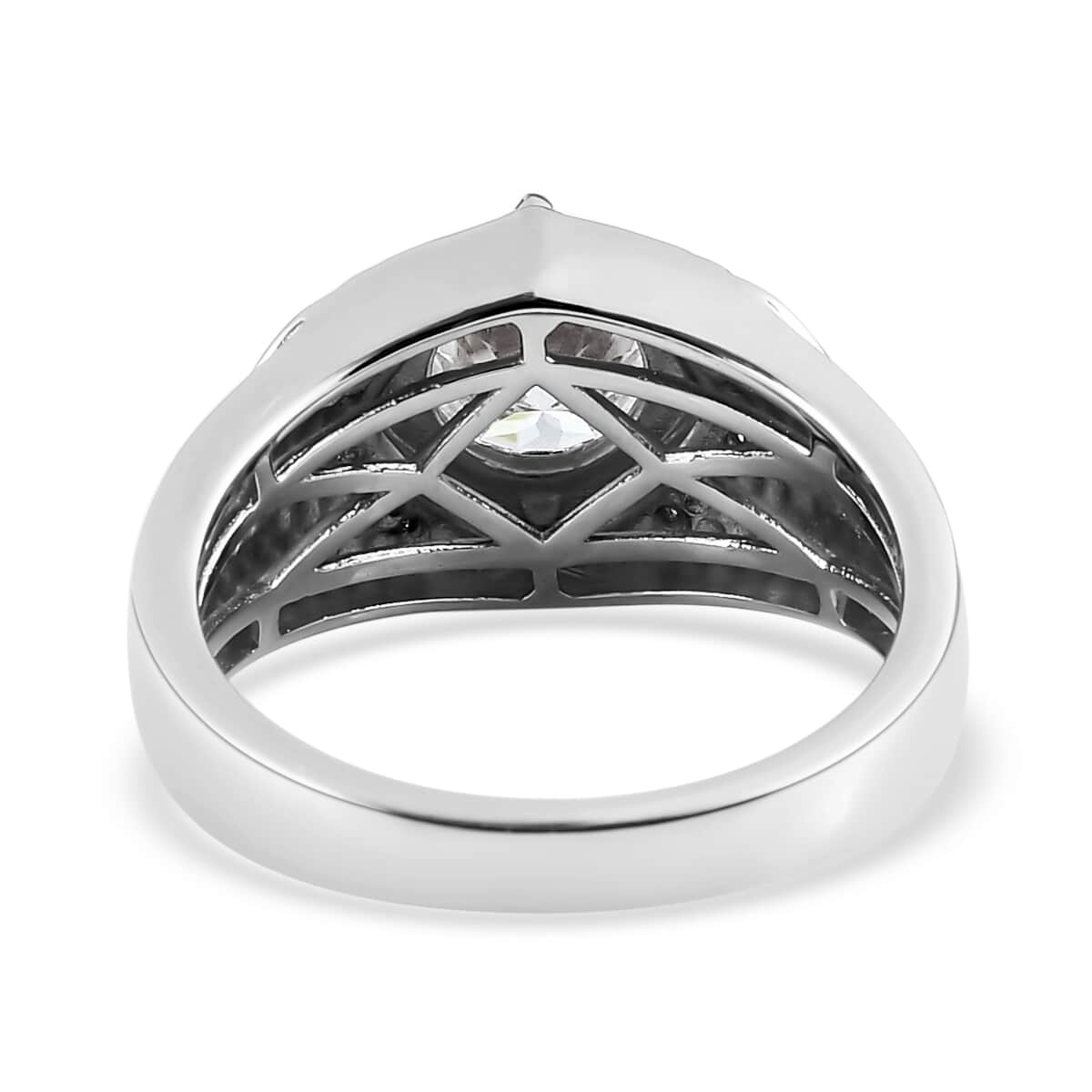 100 Facet Moissanite Men's Ring in Platinum Over Sterling Silver 1.85 ctw image number 4