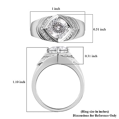 100 Facet Moissanite Men's Ring in Platinum Over Sterling Silver (Size 10.0) 1.85 ctw