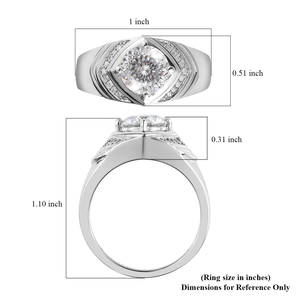 100 Facet Moissanite Men's Ring in Platinum Over Sterling Silver 1.85 ctw image number 5