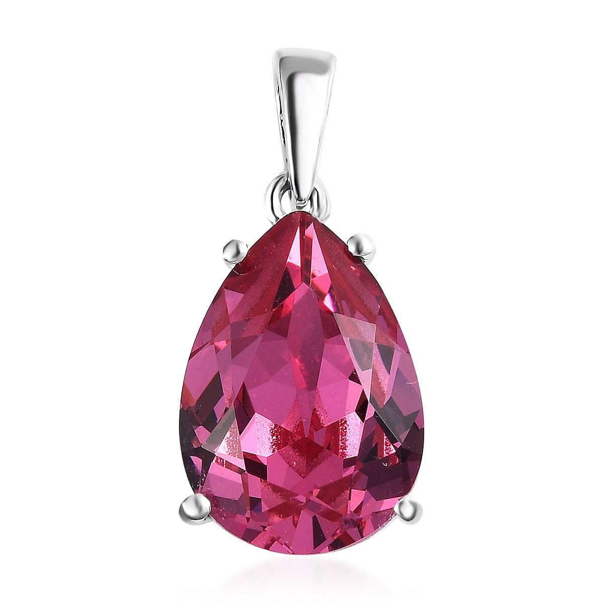 Rose Crystal Solitaire Drop Pendant in Sterling Silver 4.75 ctw