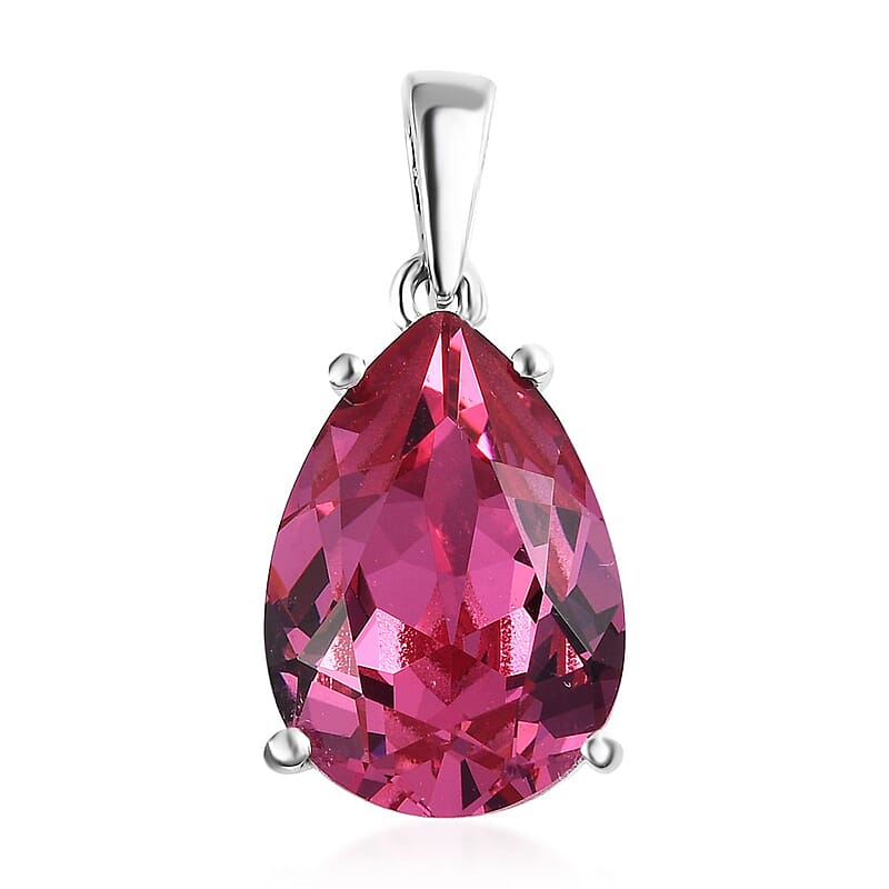 Rose Crystal Solitaire Drop Pendant in Sterling Silver 4.75 ctw