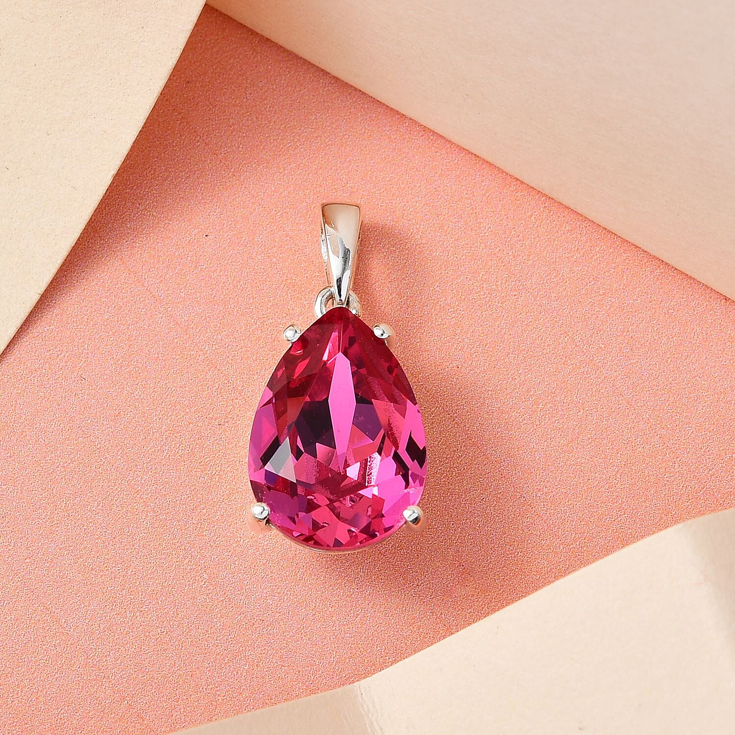 Rose Crystal Solitaire Drop Pendant in Sterling Silver 4.75 ctw