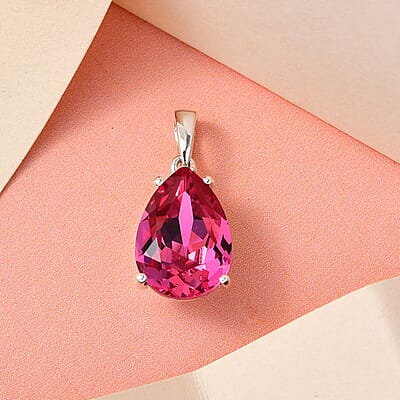 Rose Crystal Solitaire Drop Pendant in Sterling Silver 4.75 ctw