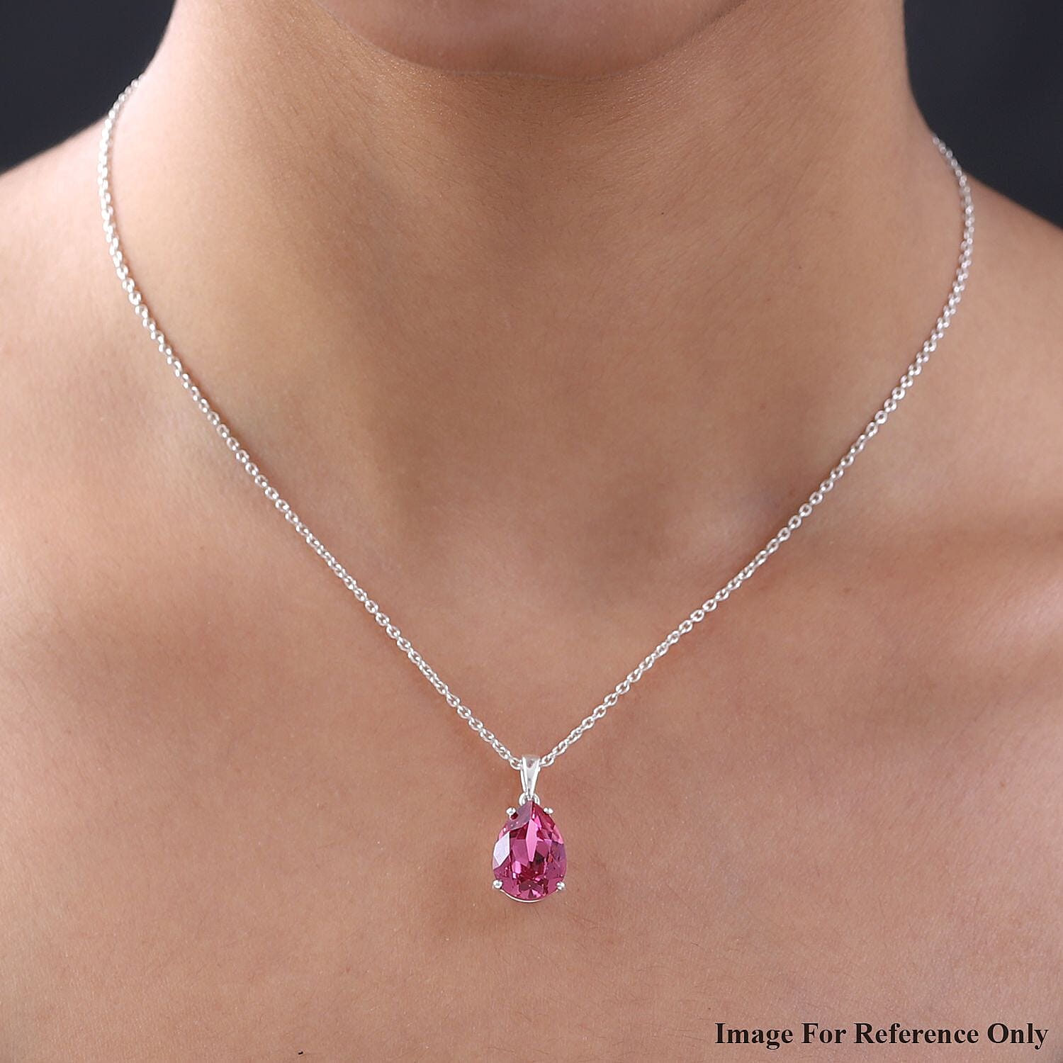 Rose Crystal Solitaire Drop Pendant in Sterling Silver 4.75 ctw