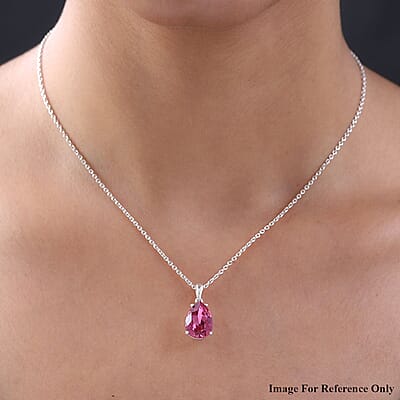 Rose Crystal Solitaire Drop Pendant in Sterling Silver 4.75 ctw