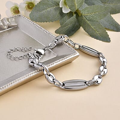 Pig Nose Chain Bracelet in Stainless Steel (8-9.50In) , Tarnish-Free, Waterproof, Sweat Proof Jewelry