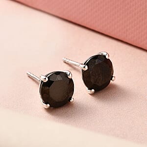 Elite Shungite Solitaire Stud Earrings in Platinum Over Sterling Silver 2.35 ctw