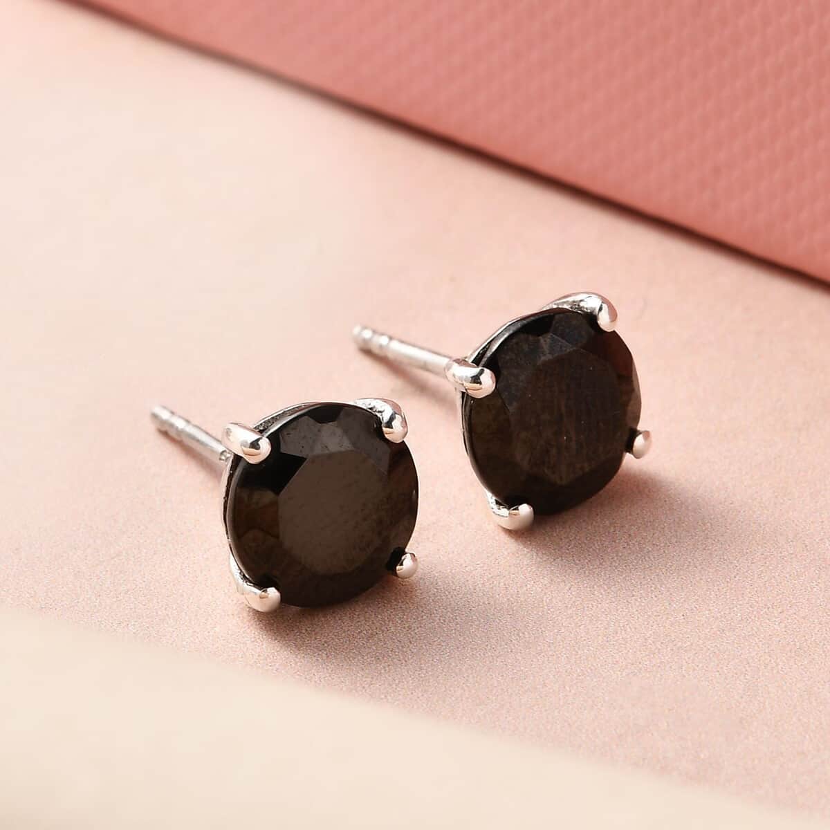 Elite Shungite Solitaire Stud Earrings in Platinum Over Sterling Silver 2.60 ctw image number 1