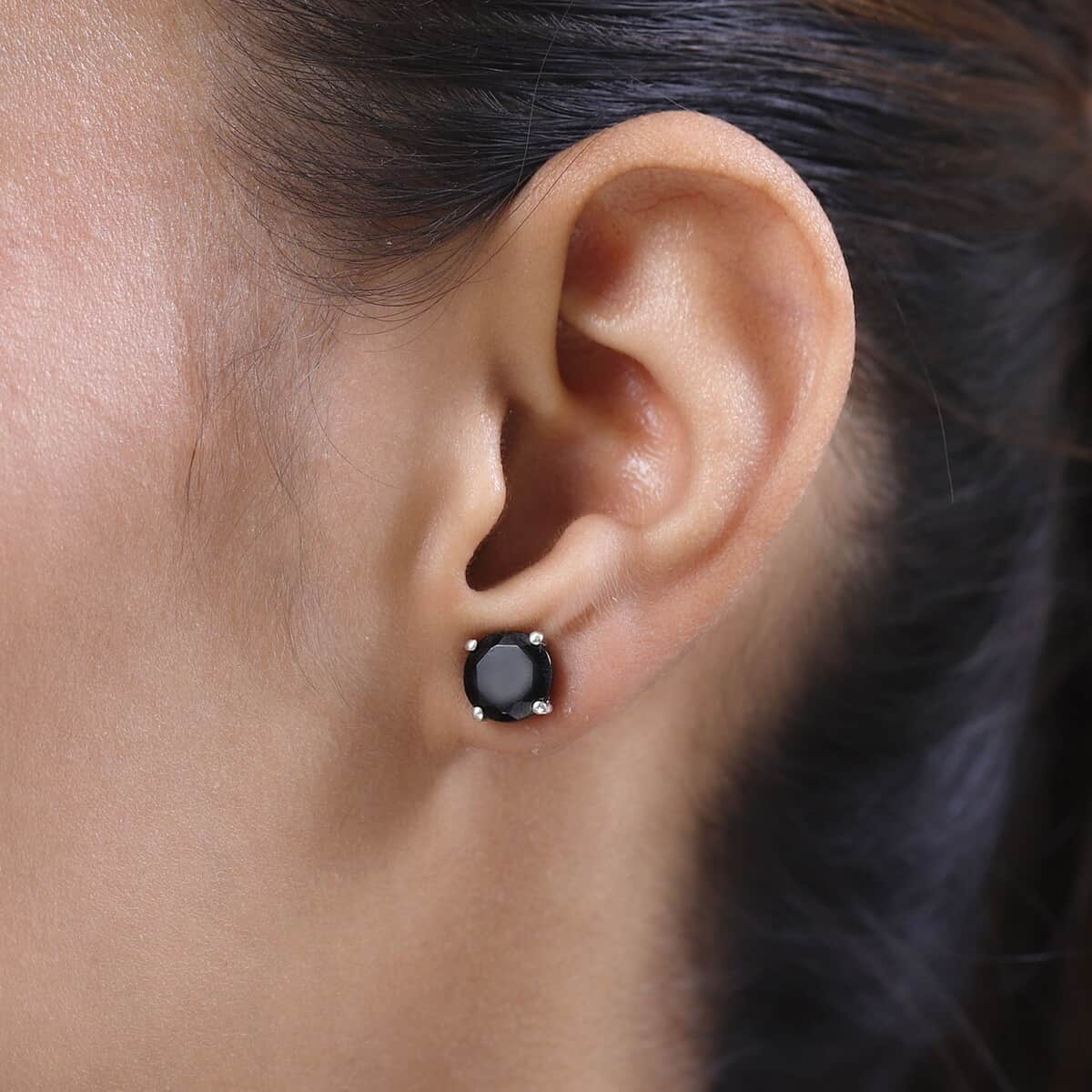 Elite Shungite Solitaire Stud Earrings in Platinum Over Sterling Silver 2.60 ctw image number 2