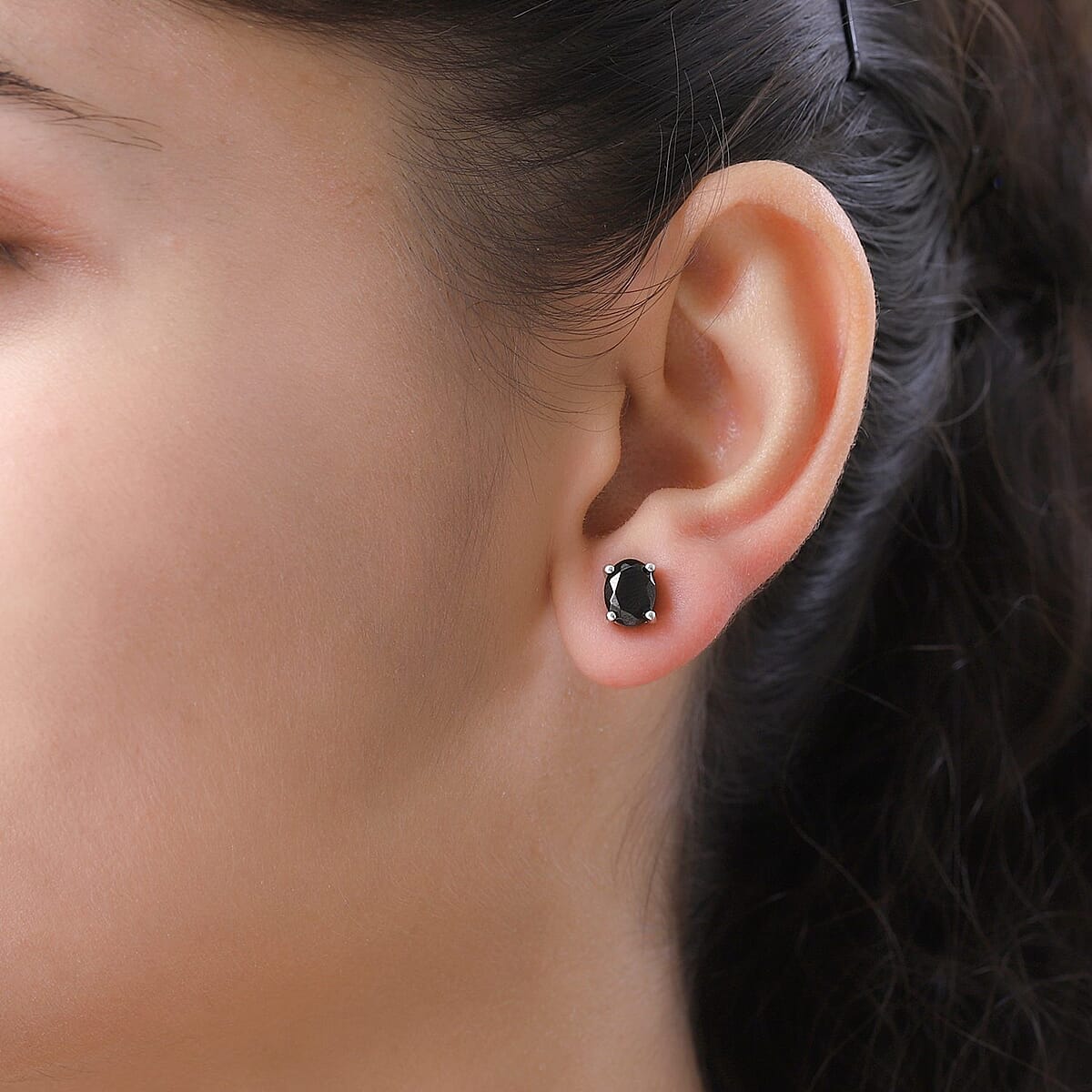 Elite Shungite Solitaire Stud Earrings in Platinum Over Sterling Silver 1.50 ctw image number 2