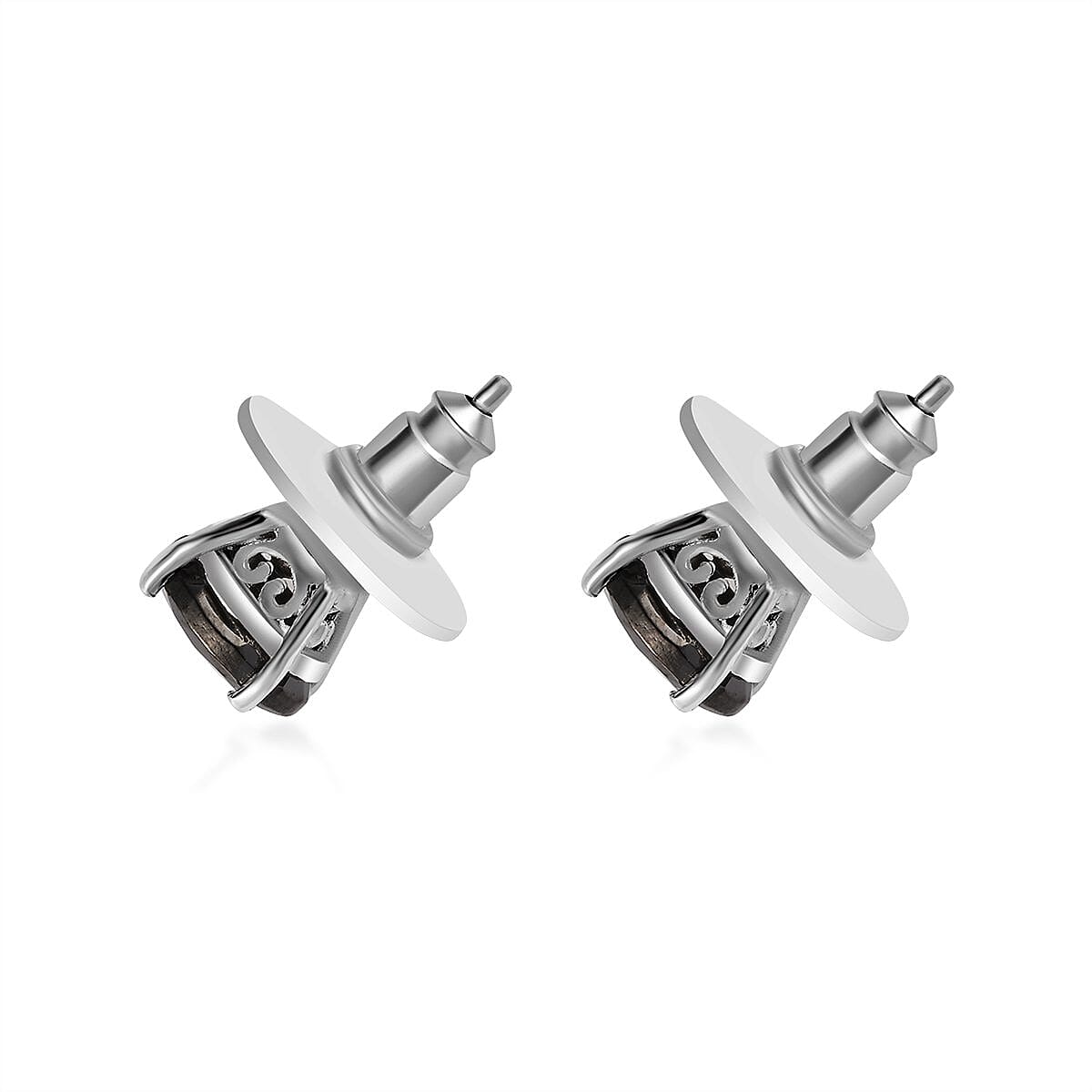 Elite Shungite Solitaire Stud Earrings in Platinum Over Sterling Silver 1.50 ctw image number 3