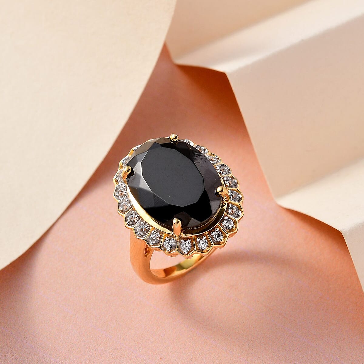 Elite Shungite and White Zircon Halo Ring in Vermeil Yellow Gold Over Sterling Silver (Size 10.0) 6.35 ctw image number 1