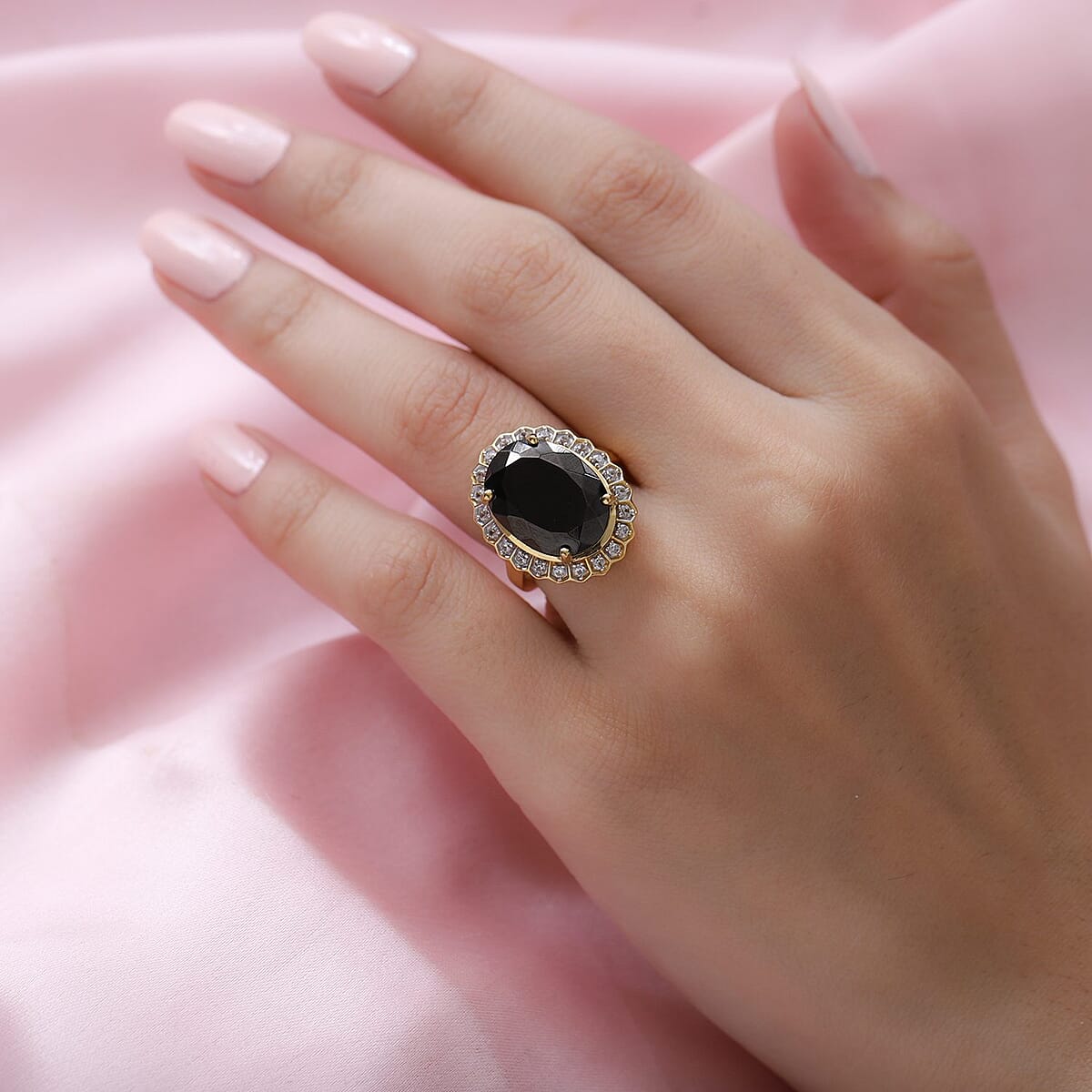 Elite Shungite and White Zircon Halo Ring in Vermeil Yellow Gold Over Sterling Silver (Size 10.0) 6.35 ctw image number 2