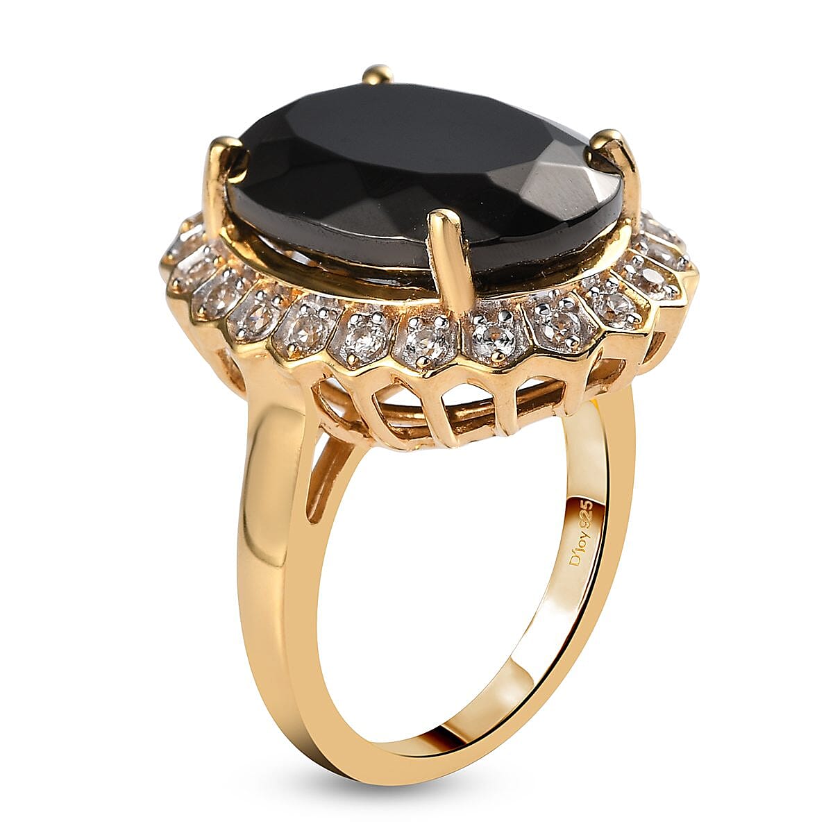 Elite Shungite and White Zircon Halo Ring in Vermeil Yellow Gold Over Sterling Silver (Size 10.0) 6.35 ctw image number 3