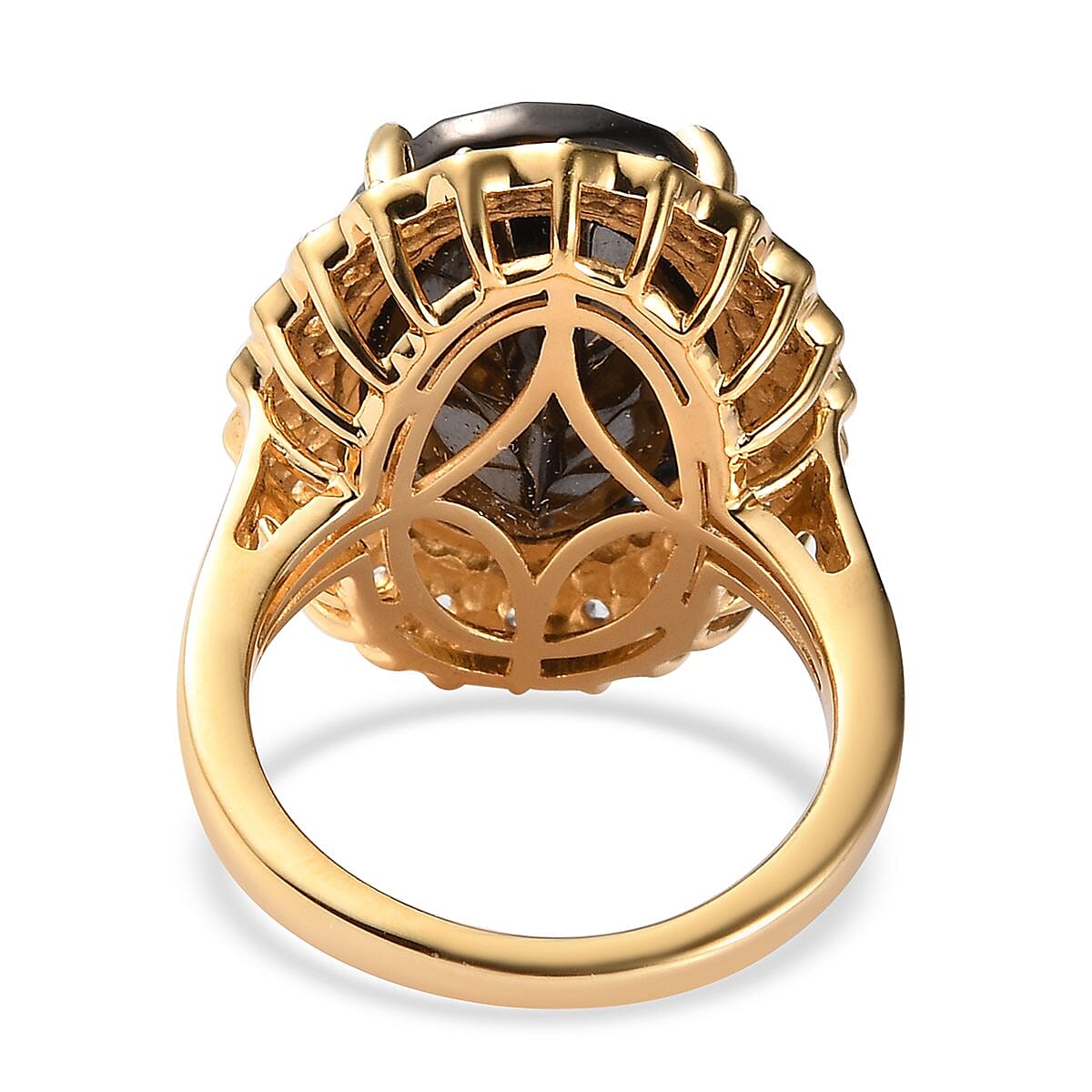 Elite Shungite and White Zircon Halo Ring in Vermeil Yellow Gold Over Sterling Silver (Size 10.0) 6.35 ctw image number 4