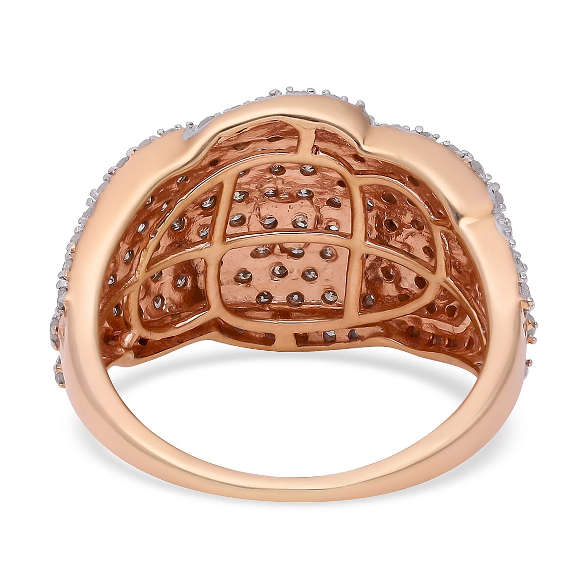 Natural Champagne and White Diamond Ring in Rhodium and Vermeil Rose Gold Over Sterling Silver (Size 10.0) 1.00 ctw