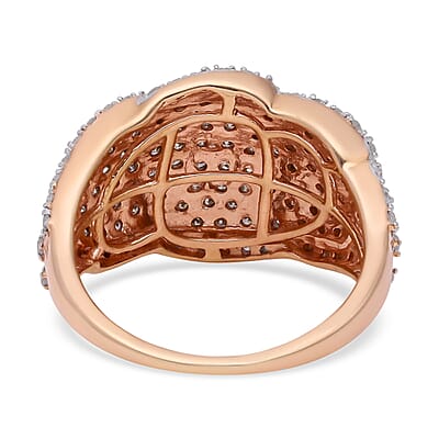 Natural Champagne and White Diamond Ring in Rhodium and Vermeil Rose Gold Over Sterling Silver (Size 10.0) 1.00 ctw