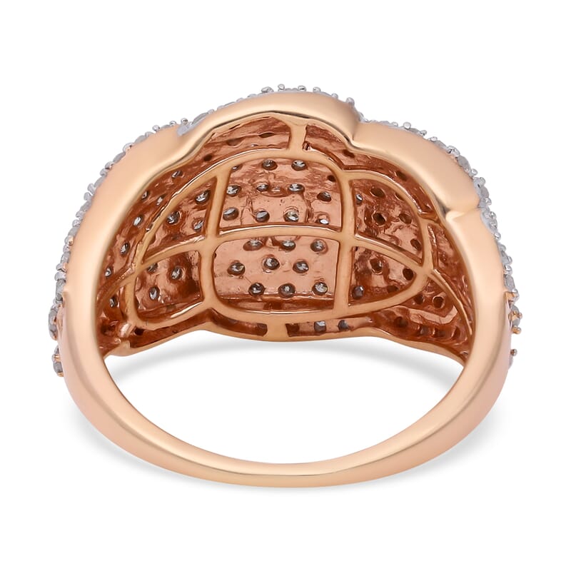Natural Champagne and White Diamond Ring in Rhodium and Vermeil Rose Gold Over Sterling Silver (Size 10.0) 1.00 ctw