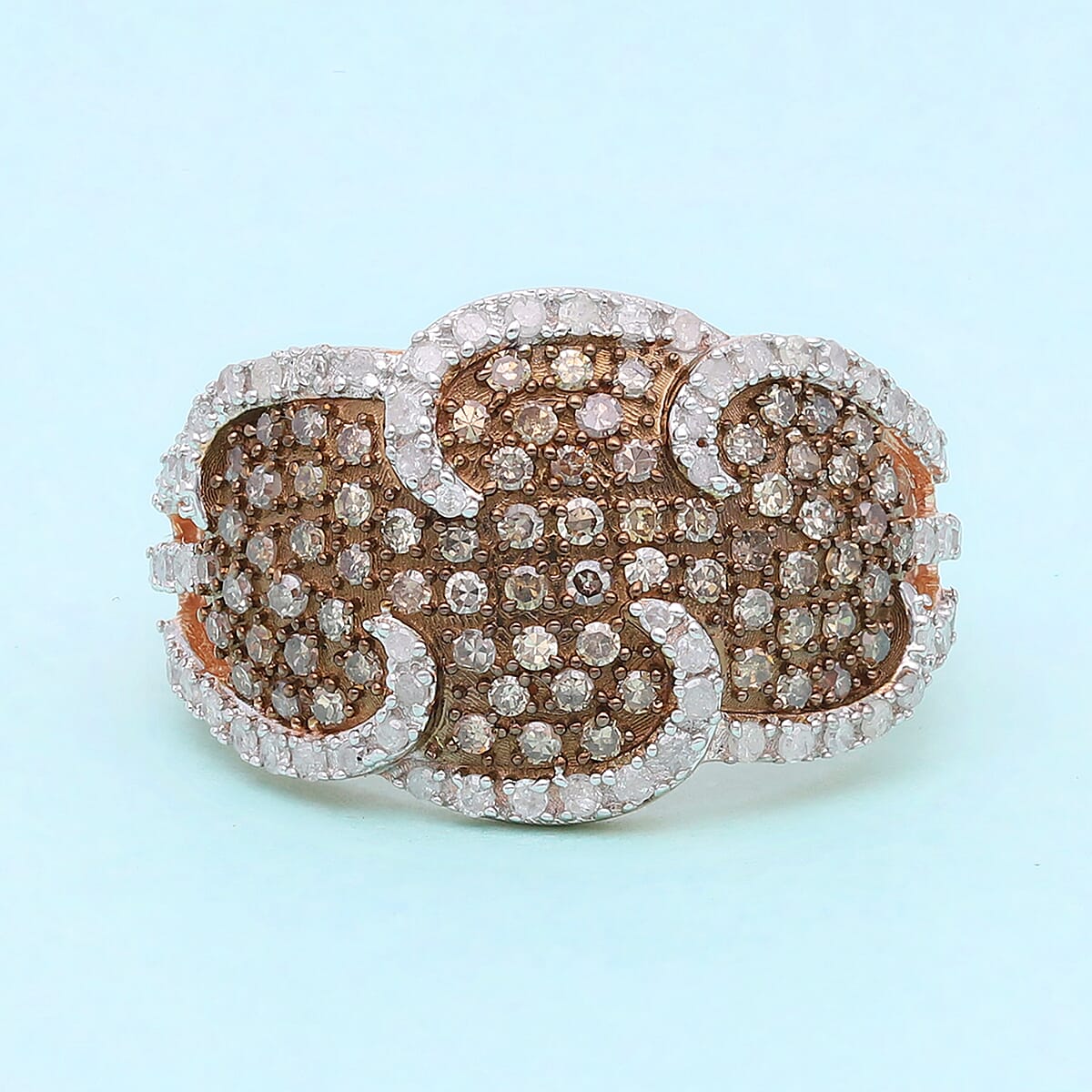 Natural Champagne and White Diamond Ring in Rhodium and Vermeil Rose Gold Over Sterling Silver (Size 7.0) 1.00 ctw image number 1