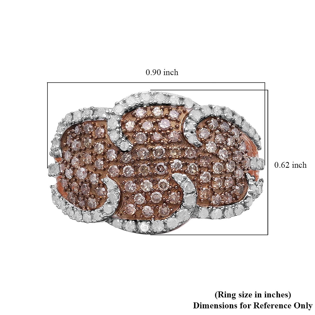 Natural Champagne and White Diamond Ring in Rhodium and Vermeil Rose Gold Over Sterling Silver (Size 7.0) 1.00 ctw image number 5