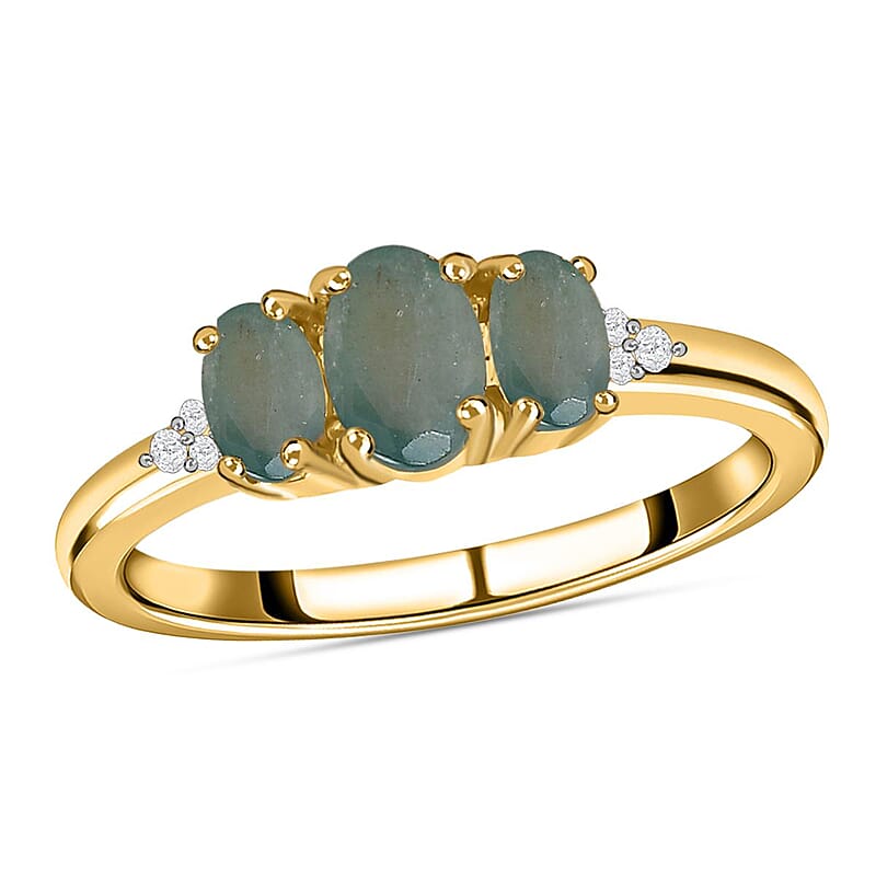 Grandidierite and White Zircon 1.15 ctw Ring in 14K Yellow Gold Over Sterling Silver (Size 10.0)