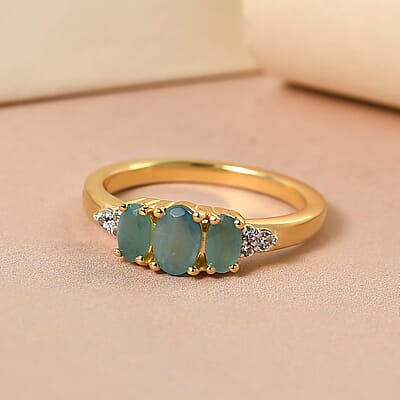 Grandidierite and White Zircon 1.15 ctw Ring in 14K Yellow Gold Over Sterling Silver (Size 10.0)