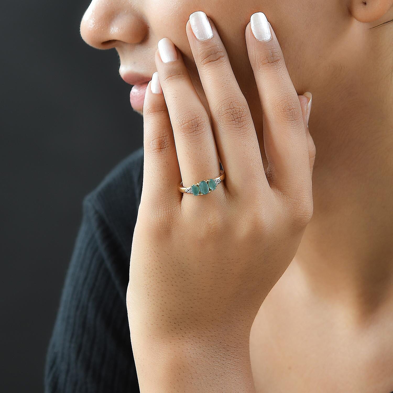Grandidierite and White Zircon 1.15 ctw Ring in 14K Yellow Gold Over Sterling Silver (Size 10.0)