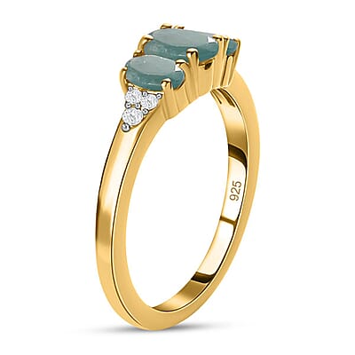 Grandidierite and White Zircon 1.15 ctw Ring in 14K Yellow Gold Over Sterling Silver (Size 10.0)
