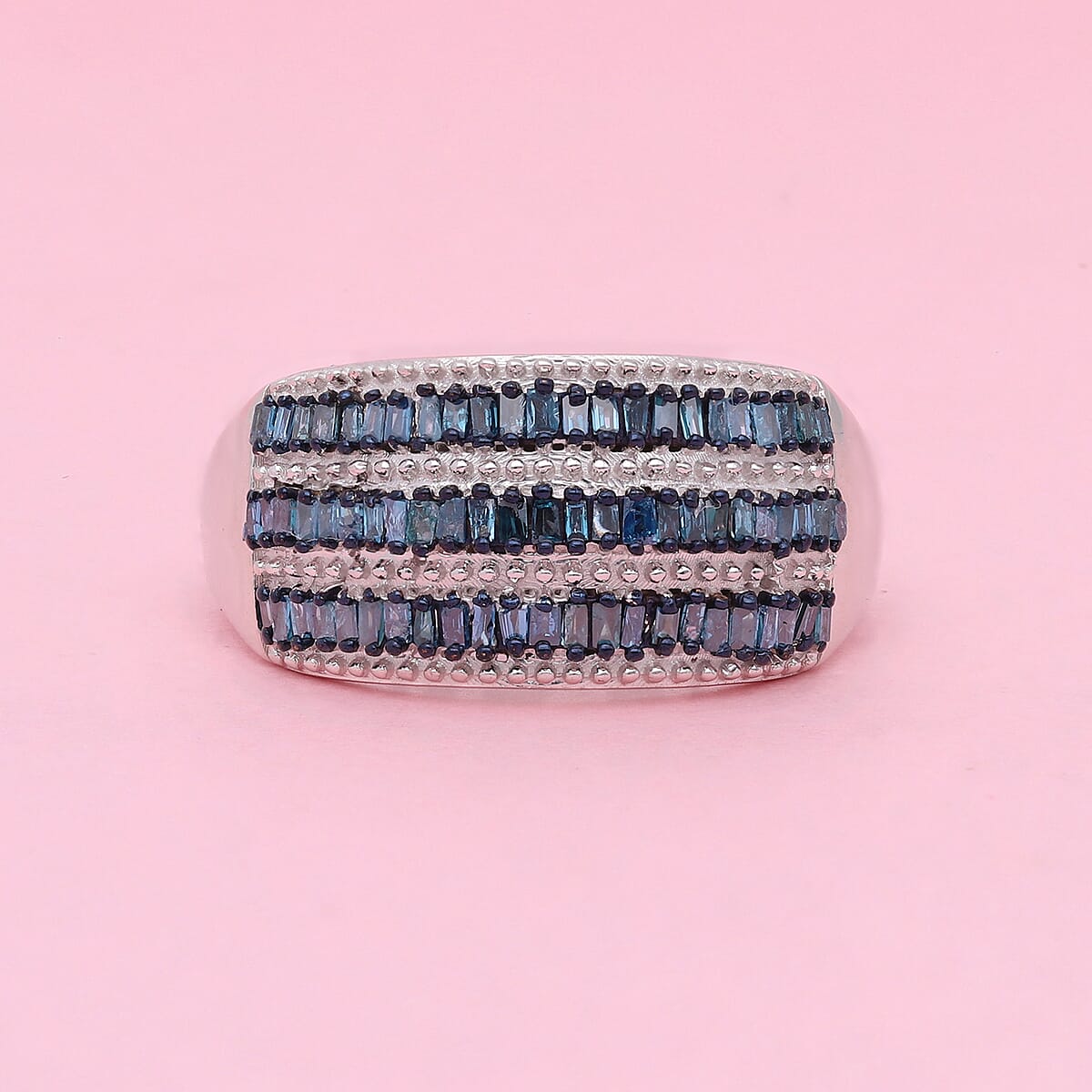 Blue Diamond Ring in Rhodium and Platinum Over Sterling Silver (Size 7.0) 0.50 ctw image number 1