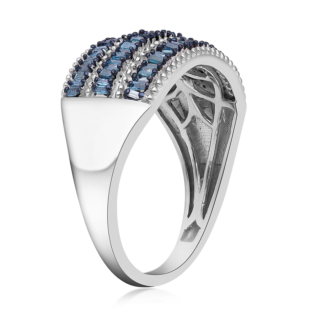 Blue Diamond Ring in Rhodium and Platinum Over Sterling Silver (Size 7.0) 0.50 ctw image number 3