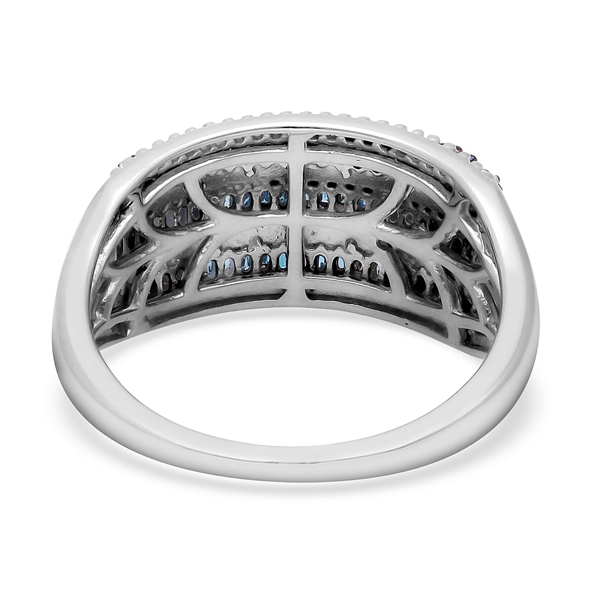 Blue Diamond Ring in Rhodium and Platinum Over Sterling Silver (Size 7.0) 0.50 ctw image number 4