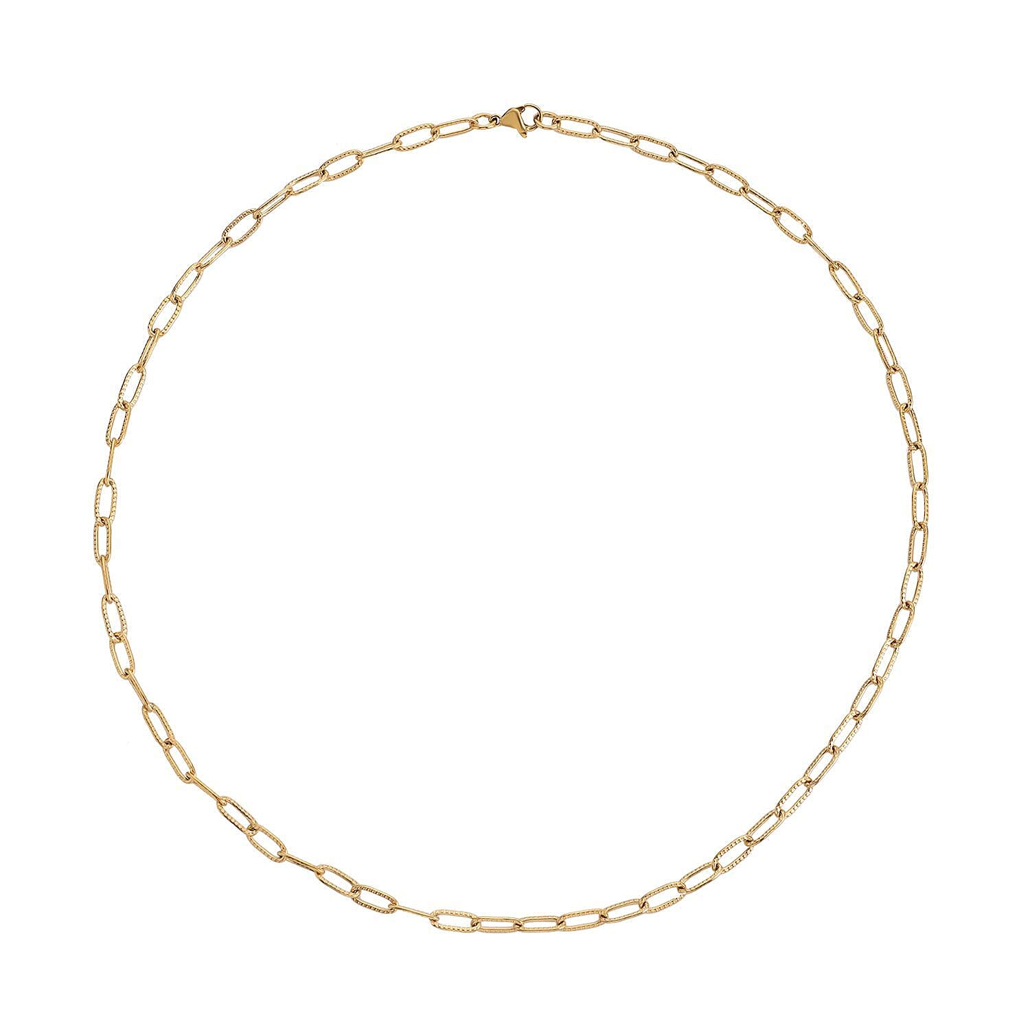 Textured Paper Clip Necklace 20 Inches in ION Plated Yellow Gold Stainless Steel