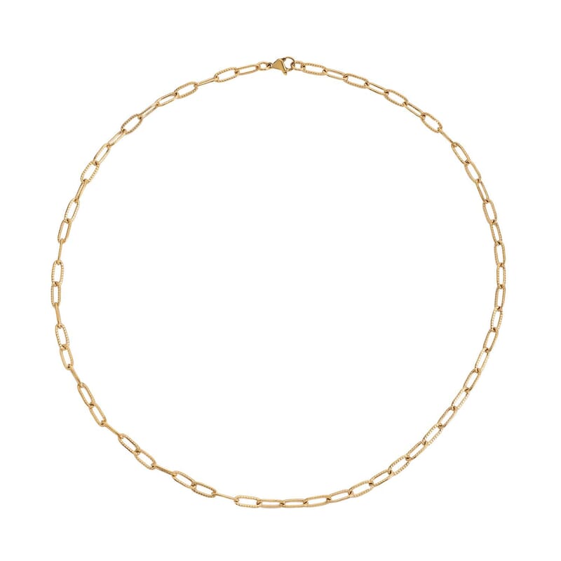 Textured Paper Clip Necklace 20 Inches in ION Plated Yellow Gold Stainless Steel