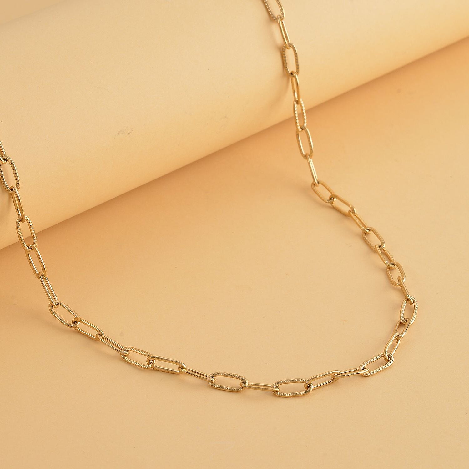Textured Paper Clip Necklace 20 Inches in ION Plated Yellow Gold Stainless Steel