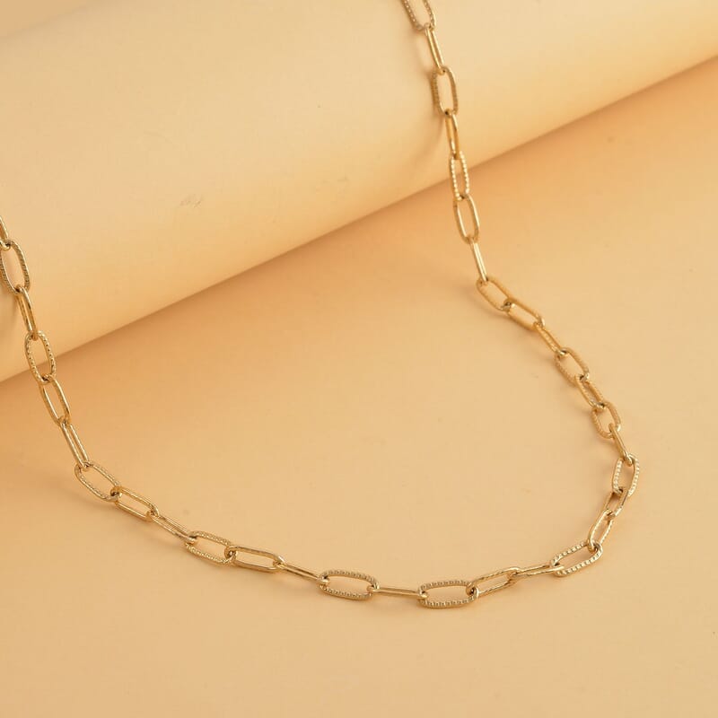 Textured Paper Clip Necklace 20 Inches in ION Plated Yellow Gold Stainless Steel
