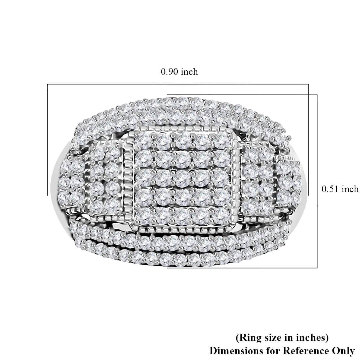 Diamond Deco Cluster Ring, Diamond Ring, Diamond Cluster Ring, Platinum Over Sterling Silver Ring 1.10 ctw image number 6