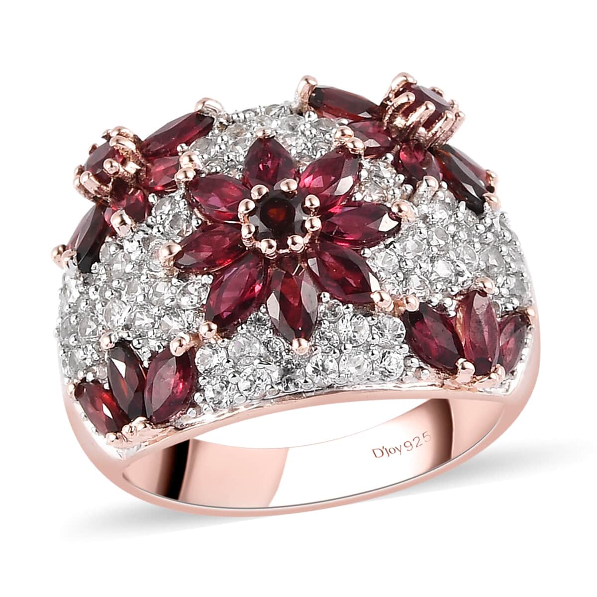American Arizona Anthill Garnet and Natural White Zircon Floral Ring in Vermeil Rose Gold Over Sterling Silver (Size 10.0) 3.90 ctw image number 0