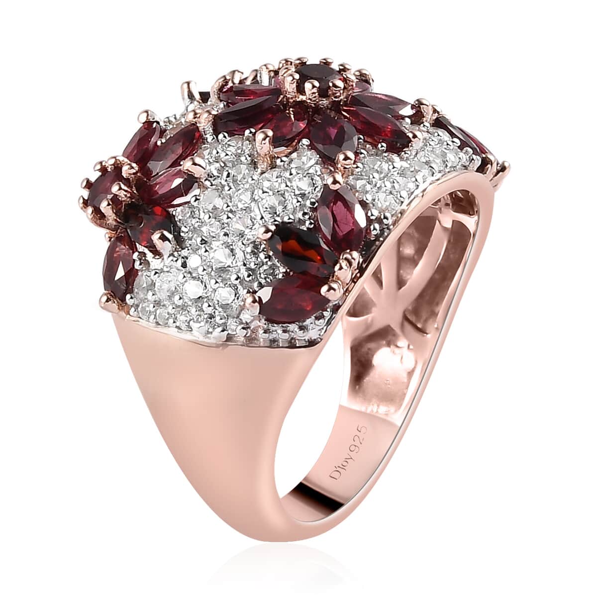 American Arizona Anthill Garnet and Natural White Zircon Floral Ring in Vermeil Rose Gold Over Sterling Silver (Size 10.0) 3.90 ctw image number 3