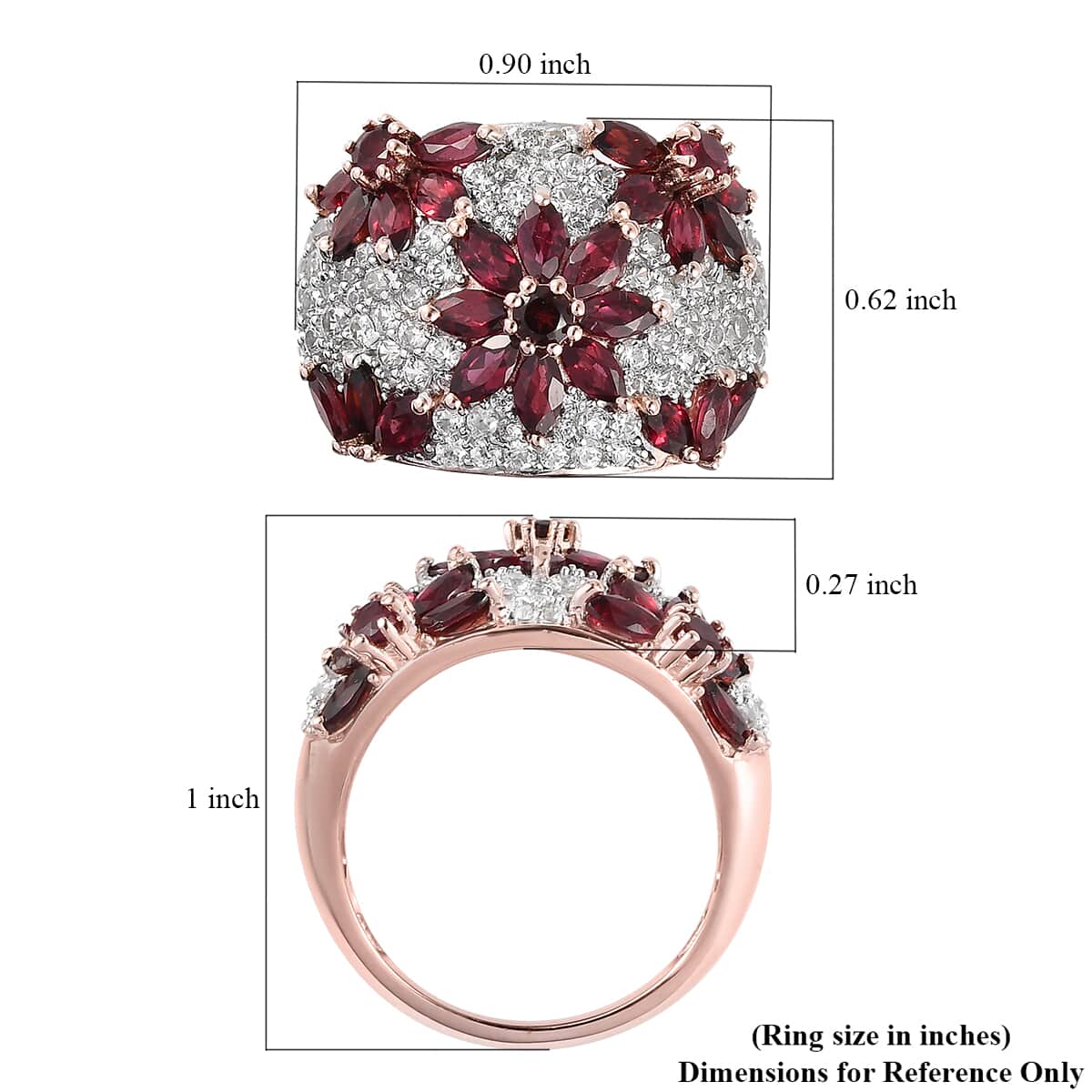 American Arizona Anthill Garnet and Natural White Zircon Floral Ring in Vermeil Rose Gold Over Sterling Silver 3.90 ctw image number 5