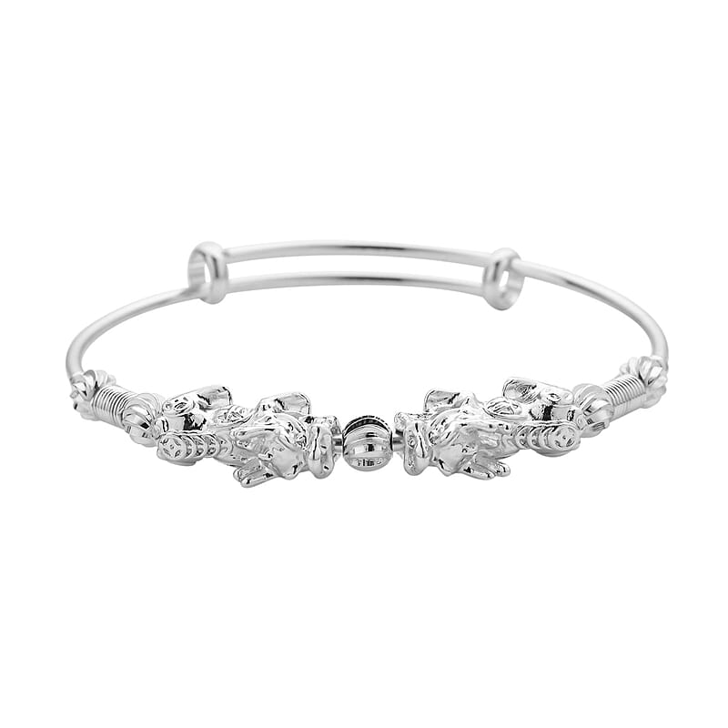 Feng Shui Pi-xiu Bangle Bracelet in Silvertone (7.50 in)