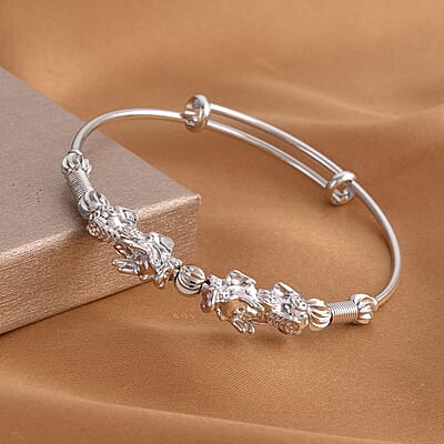 Feng Shui Pi-xiu Bangle Bracelet in Silvertone (7.50 in)