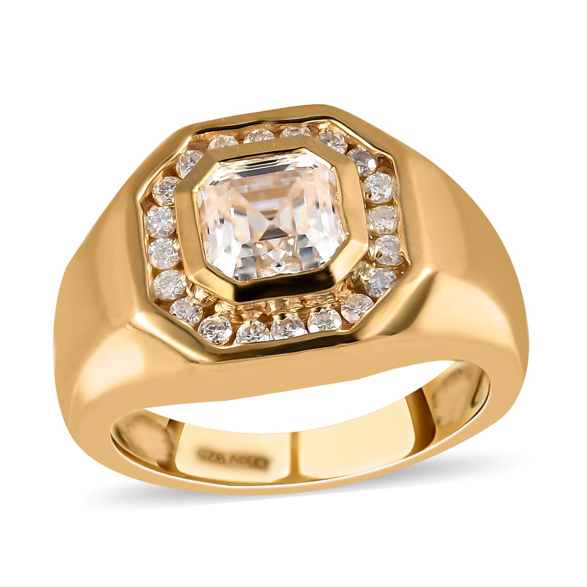 Asscher Cut Moissanite Men's Ring in Vermeil Yellow Gold Over Sterling Silver 7.35 Grams 2.10 ctw image number 0
