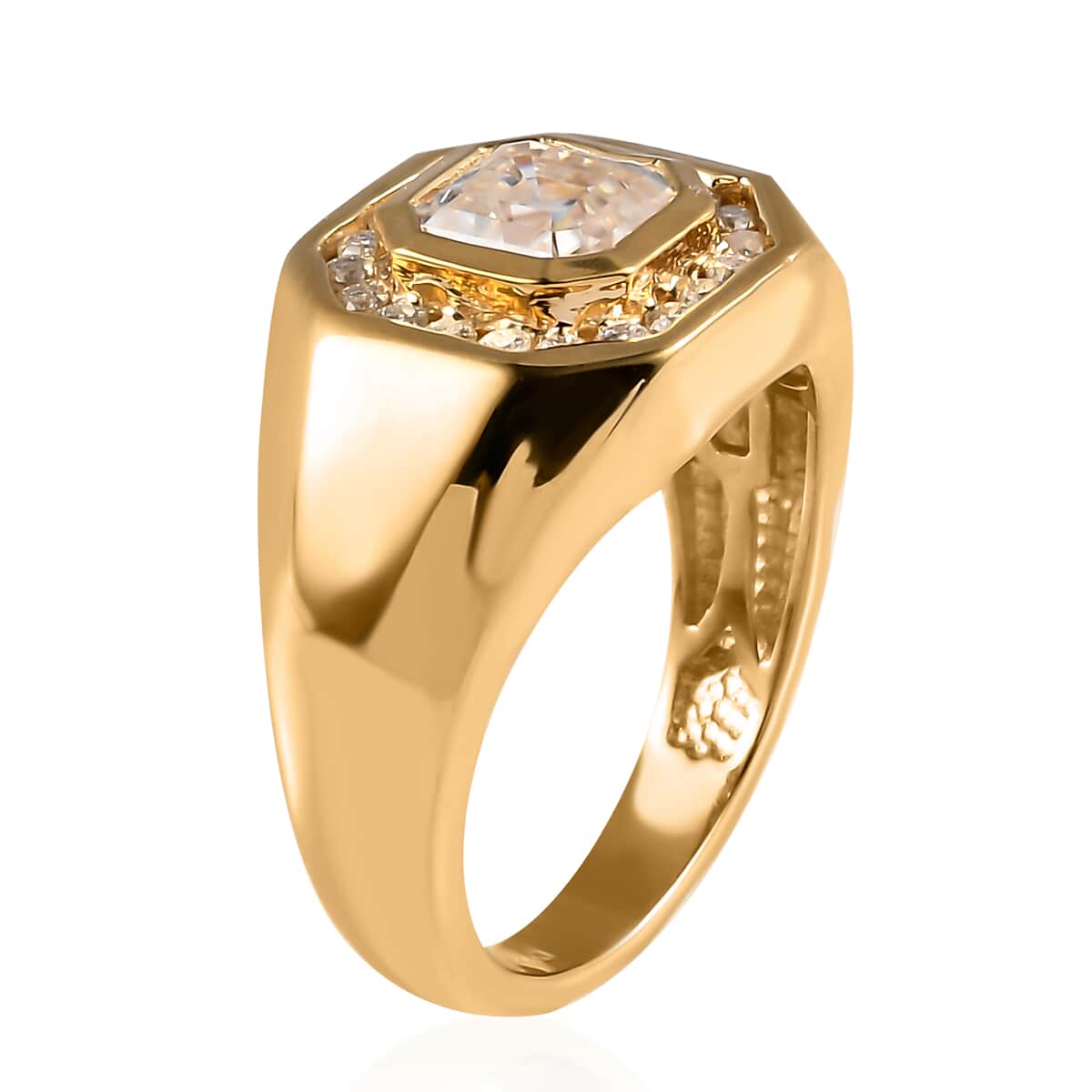 Asscher Cut Moissanite Men's Ring in Vermeil Yellow Gold Over Sterling Silver 7.35 Grams 2.10 ctw image number 3