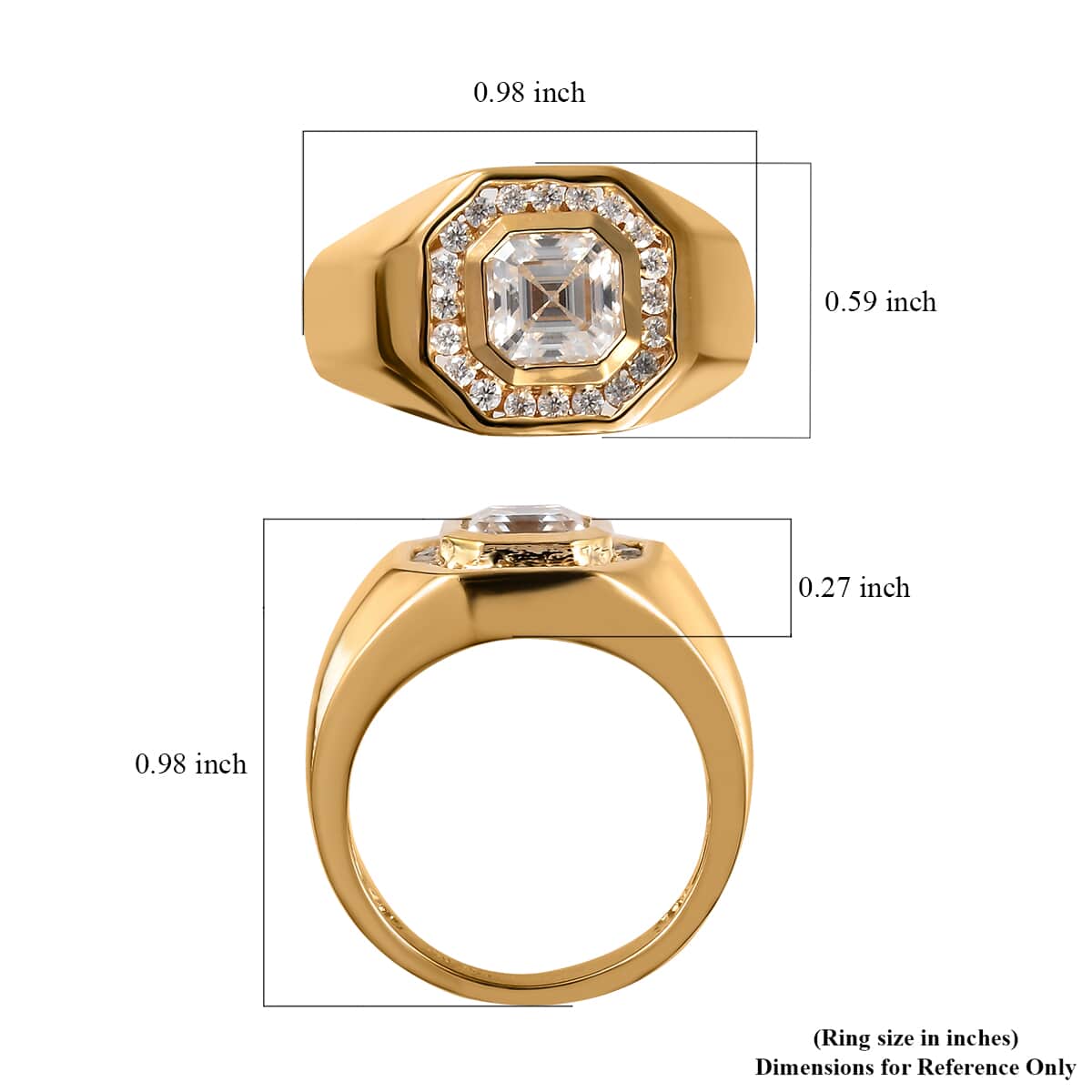 Asscher Cut Moissanite Men's Ring in Vermeil Yellow Gold Over Sterling Silver (Size 12.0) 7.35 Grams 2.10 ctw image number 5