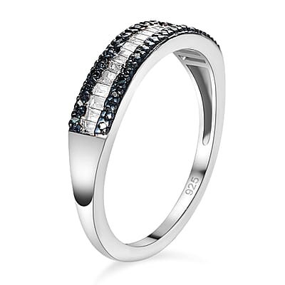 Blue Diamond (IR) and Diamond 0.25 ctw Band Ring in Platinum Over Sterling Silver (Size 10.0)