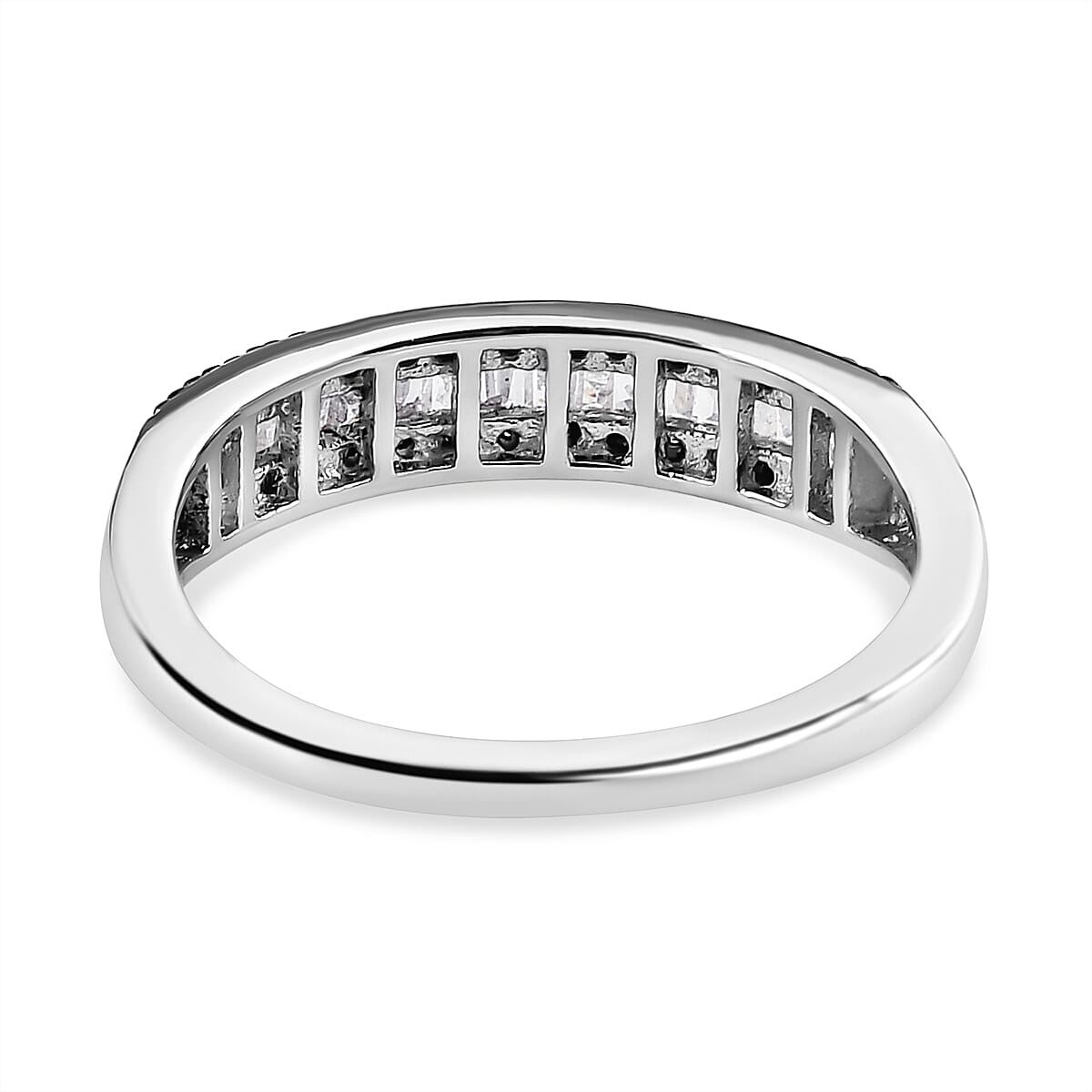 Blue Diamond (IR) and Diamond 0.25 ctw Band Ring in Platinum Over Sterling Silver (Size 10.0)