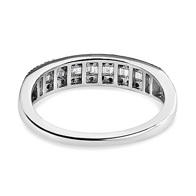 Blue Diamond (IR) and Diamond 0.25 ctw Band Ring in Platinum Over Sterling Silver (Size 10.0)