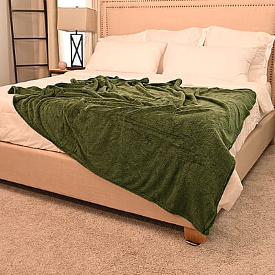 Olive Stock solid sherpa throw