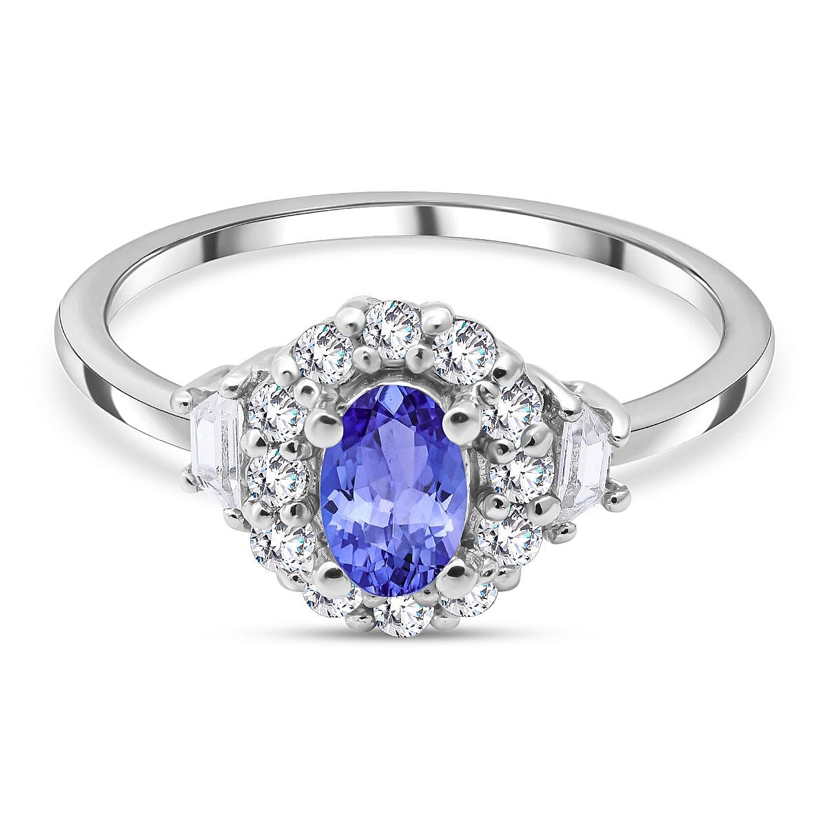 Tanzanite and White Zircon 1.15 ctw Ring in Platinum Over Sterling Silver (Size 5.5)