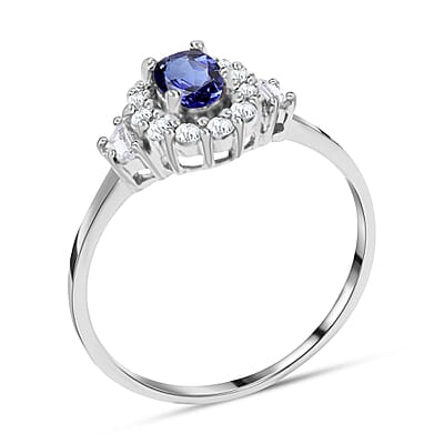 Tanzanite and White Zircon 1.15 ctw Ring in Platinum Over Sterling Silver (Size 5.5)